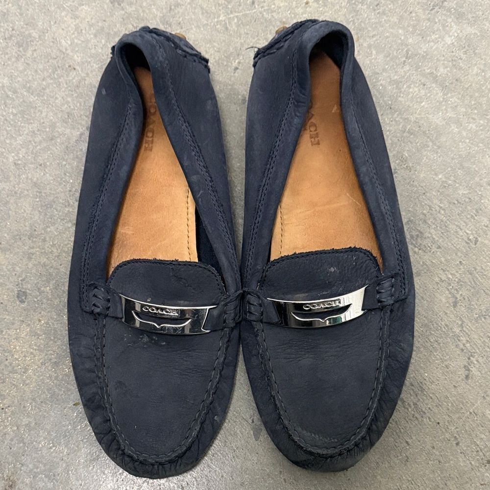 Coach Men's Navy Slip-On Loafers with Silver Detail